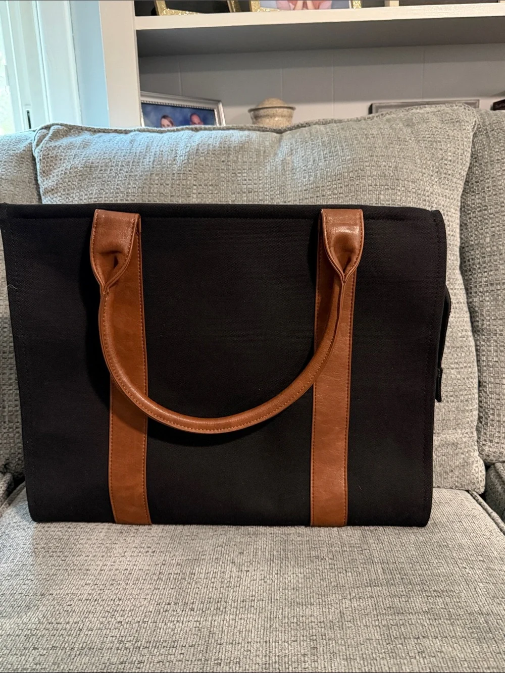 NWOT Classic Black Canvas Tote/Laptop bag with Brown Trim - Men or Women’s